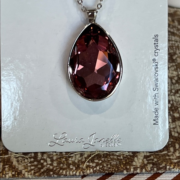 Laura Janelle Sleek Necklace & Earrings Set Made With Pink Swarovski Crystals - Picture 4 of 6